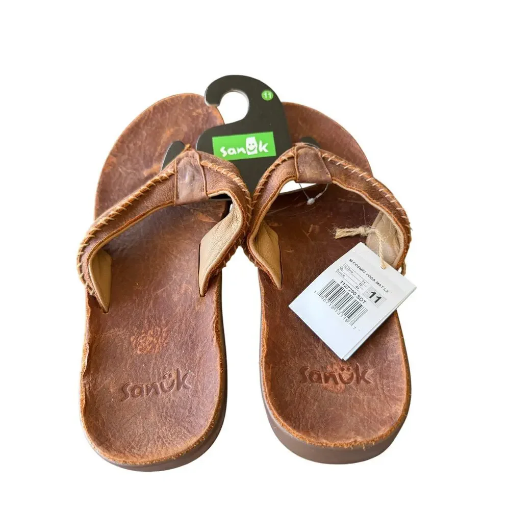 Sanuk Men's Saddle Tan Cosmic Yoga Mat Lx Flip Flop Sandals Size 11